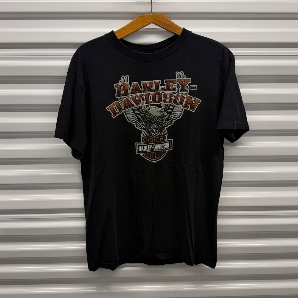 Vintage Harley Davidson Classic Eagle Madison Wisconsin Black Mens Large Shirt